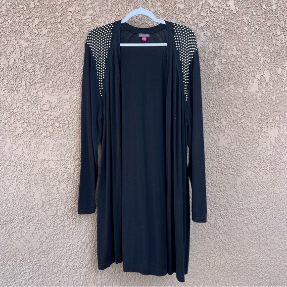 Vince Camuto Sweater Women 3X Black Studded Shoulder Cardigan Casual Rocker Chic - Picture 1 of 11